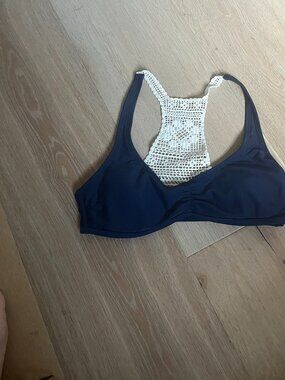 Aerie Navy crochet racer back Size Small Bikini Top